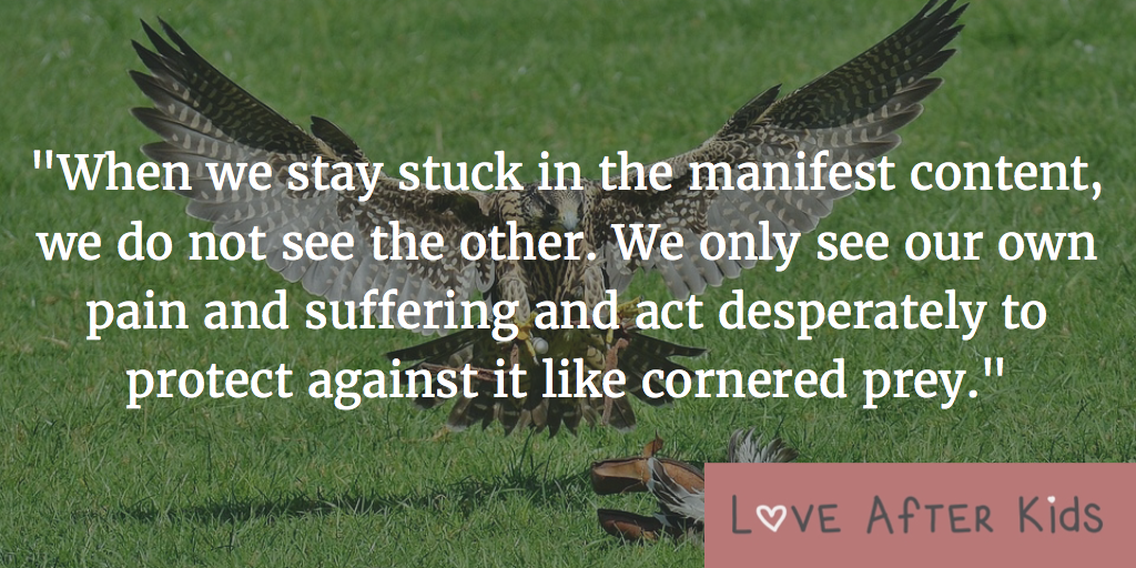 When we stay stuck in the manifest content, we do not see the other. We only see our own pain and suffering and act desperately to protect against it like cornered prey.